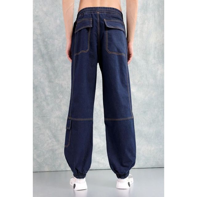 The Indian Garage Co Men's Loose Fit Solid Casual Denim Joggers | Navy | 32