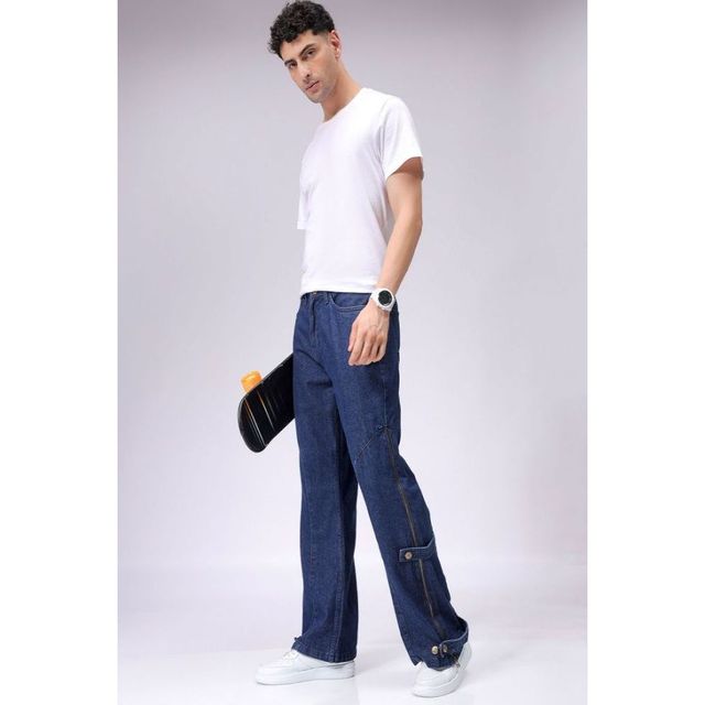 The Indian Garage Co Men | G142 Bootcut Loose Solid Street Jeans | Dark Denim | 32