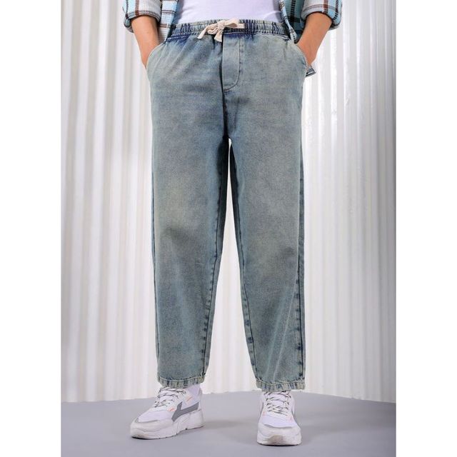 The Indian Garage Co Men's G712 Barrel Loose Fit Solid Street Denim Jogger | Vintage Blue | 34