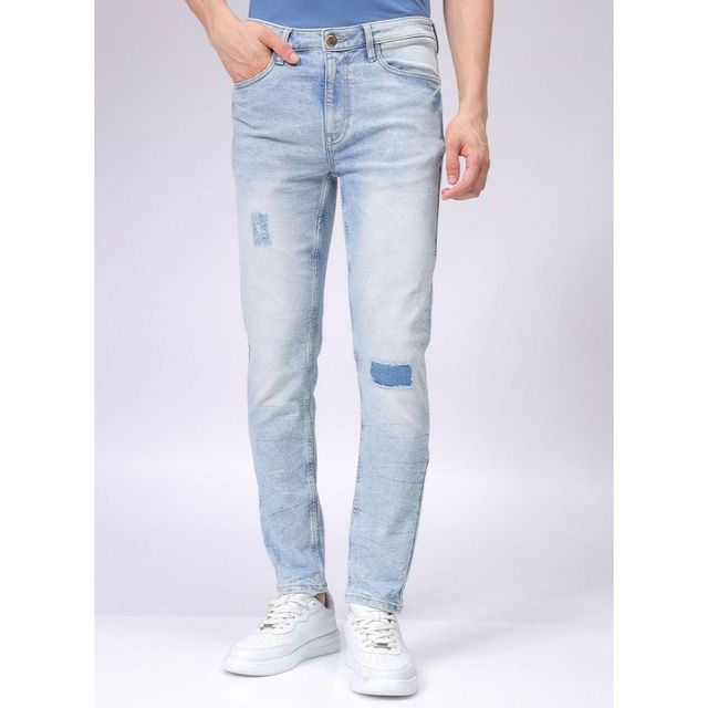 The Indian Garage Co Men's Slim Fit Solid Casual Regular Jeans | Blue | 28