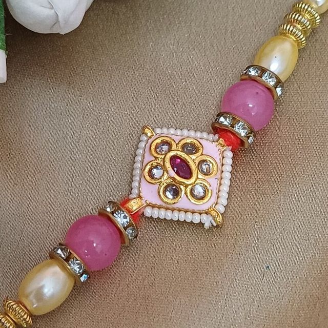 Gullak Rajasthani Minakari Kundan Pendant Rakhi - Traditional Craft