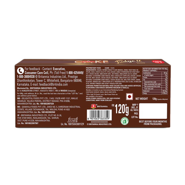 Britannia Fudge It Chocolate Brownie (With Egg) 120 g Combo
