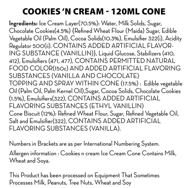 Baskin Robbins Cookies And Cream Ice Cream Cone 110 ml Combo