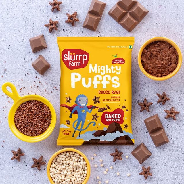 Slurrp Farm Not Fried Puffs, Choco Ragi(20gms) & Slurrp Farm Cheese And Herbs Puffs Healthy Snacks(20gms) Combo