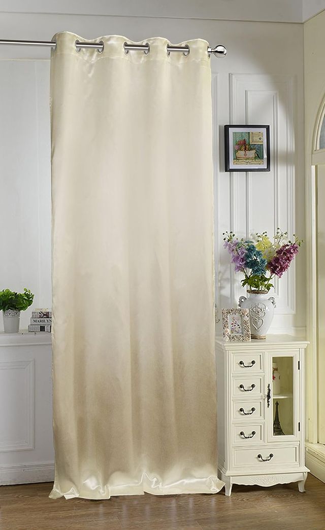 Lushomes Satin Door Curtain - Cream Striped | Plain | 8 Metal SS Eyelets | 7.5 ft | 54 x 90 inch