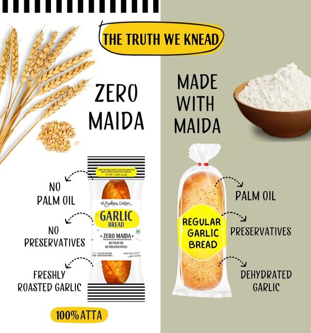 The Baker's Dozen Zero Maida Garlic Bread No Palm Oil No Preservative 100% Wholewheat