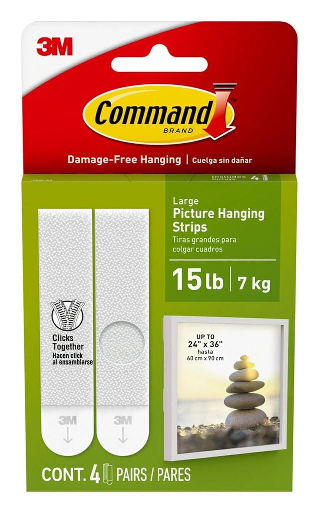 Command Large Picture Hanging Strips| 4 pairs (Wall Hooks for up to 7 kg Photo Frames)