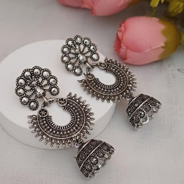Oxidised Women'S Long Jhumki Earrings