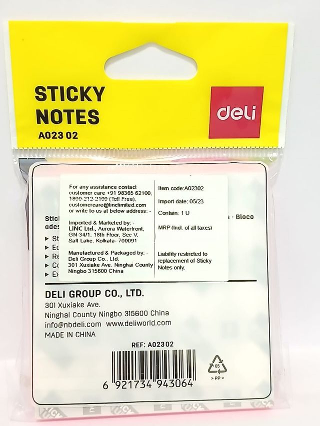 Deli Wa02302 Sticky Notes 3 X 3 - Assorted