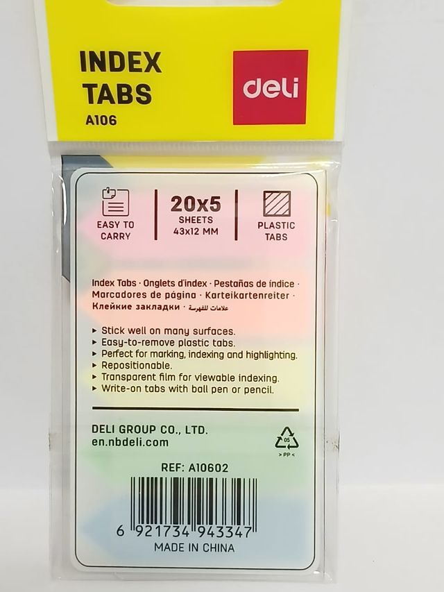 Deli Wa10602 Flim Index Tabs 5 20 Sht 1T