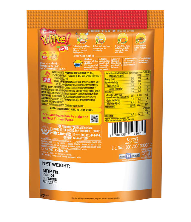 YiPPee! 100% Suji Tricolor Masala Pasta