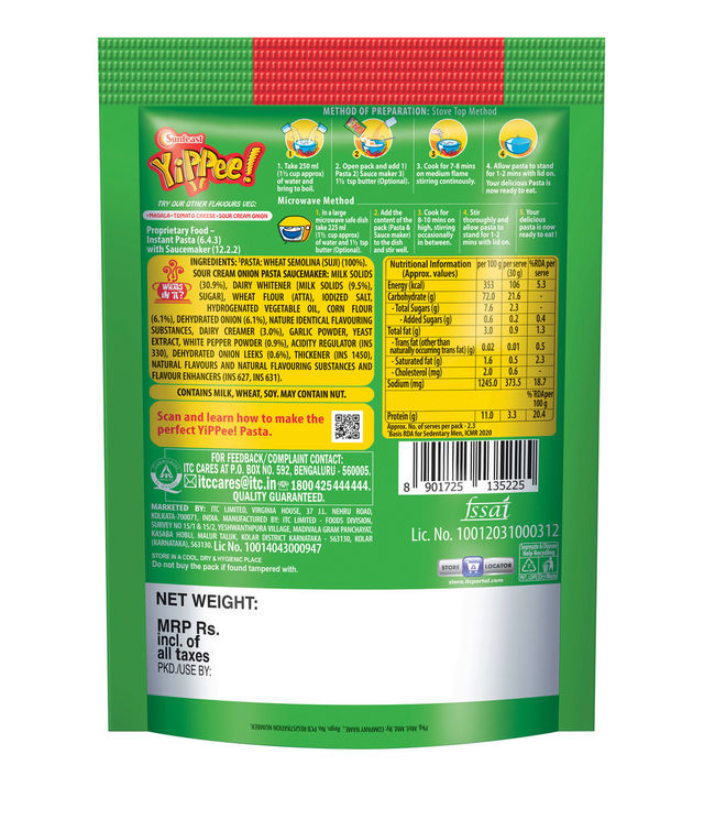 YiPPee! 100% Suji Sour Cream Onion Pasta Treat