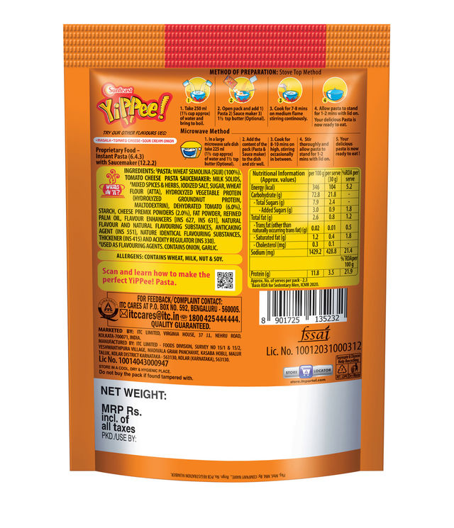 Yippee! Instant Pasta - Tomato Cheese 65 g Combo
