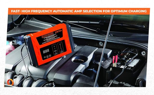 BLACK+DECKER BC12-B2 12.8V 2/8/12 Amp 3-Speed Automatic Battery Charger & Manual Control, Orange