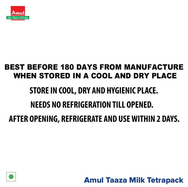 Amul Taaza Toned Homogenised Milk (Tetra Pack)