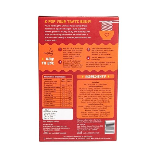 Pluckk Instant Spicy Korean Atta Noodles | Serves 2 (1pc) & Pluckk Instant Spicy Schezwan Atta Noodles | Serves 2 (1pc) Combo 