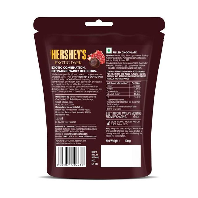 Hershey's Exotic Dark Pomegranate Chocolate Share Bag 100 g Combo