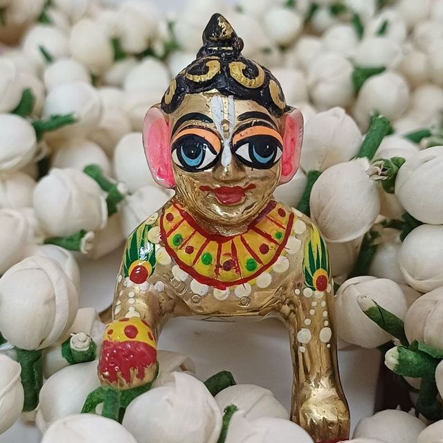 Gullak Laddoo Gopal Handpainted Brass Idol - 2.5 inch