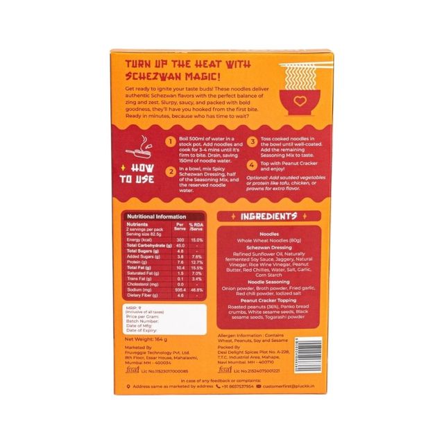 Pluckk Instant Spicy Schezwan Atta Noodles | Serves 2