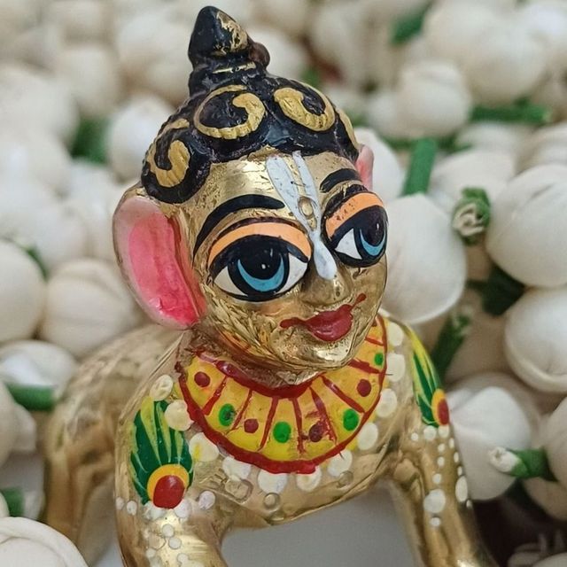 Gullak Laddoo Gopal Handpainted Brass Idol - 2.5 inch