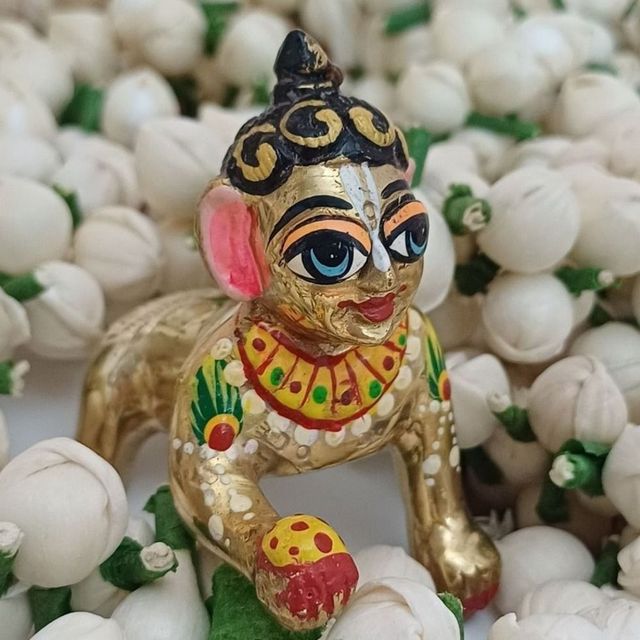 Gullak Laddoo Gopal Handpainted Brass Idol - 2.5 inch