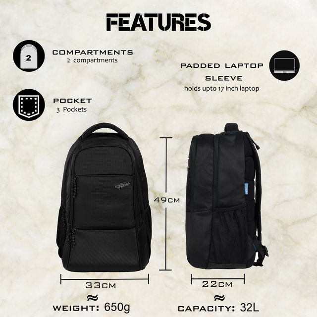 F Gear Unisex Solid Polyester 32 L Laptop Backpack | Black