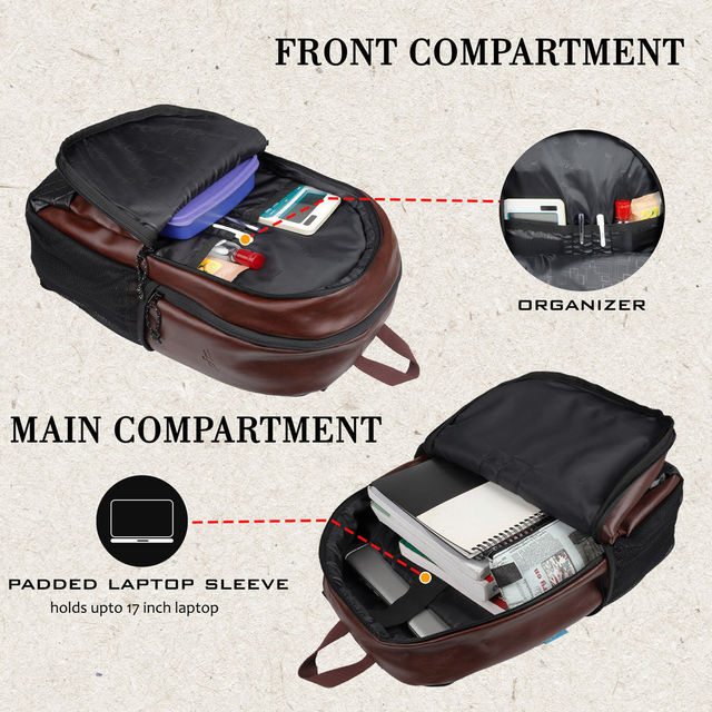 F Gear Unisex Solid Artificial Leather 27 L Laptop Backpack | Brown