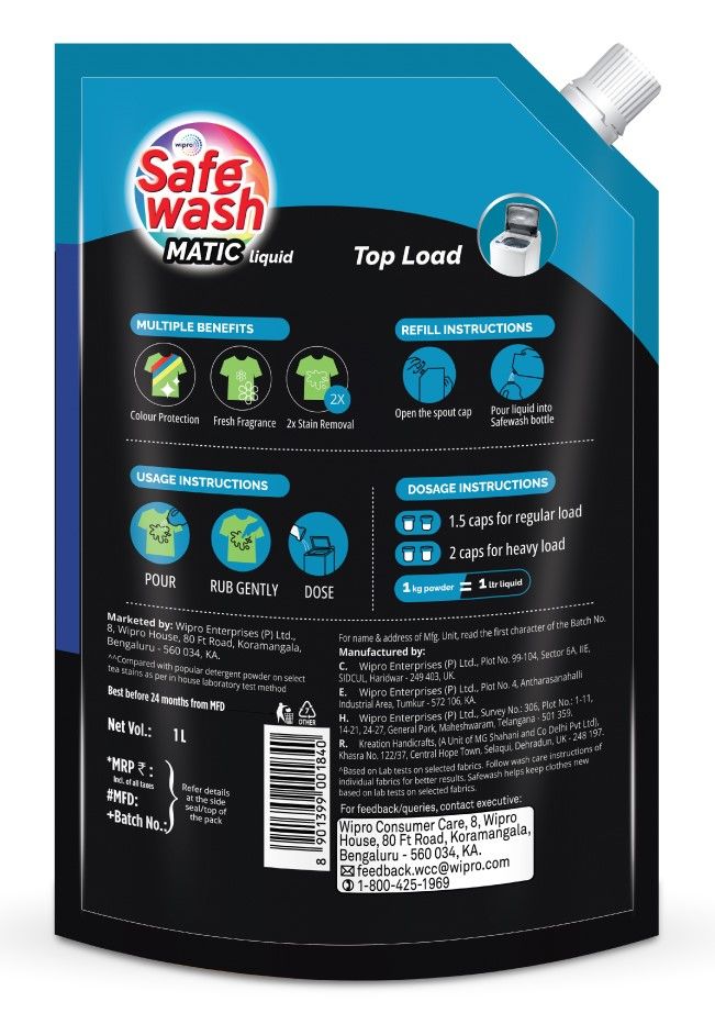 SafeWash Matic Top Load Liquid Detergent