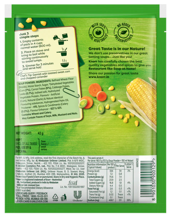 Knorr Classic Vegetable Soup - Sweet Corn 42 g Combo