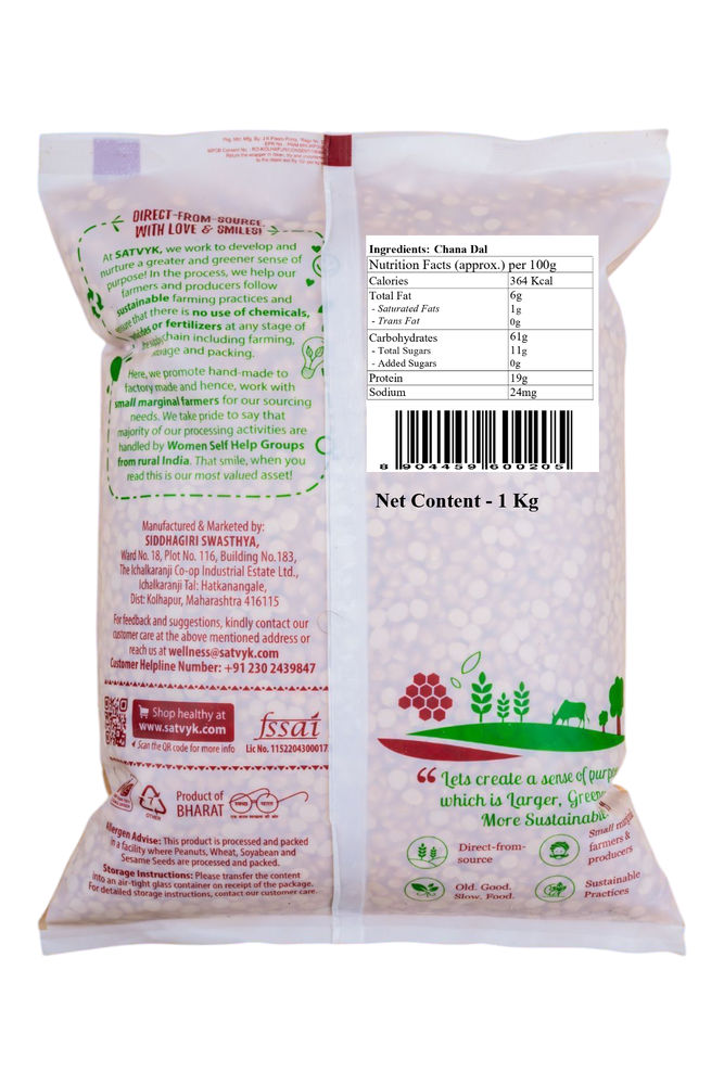 Satvyk Stoneground Unpolished Chana Dal