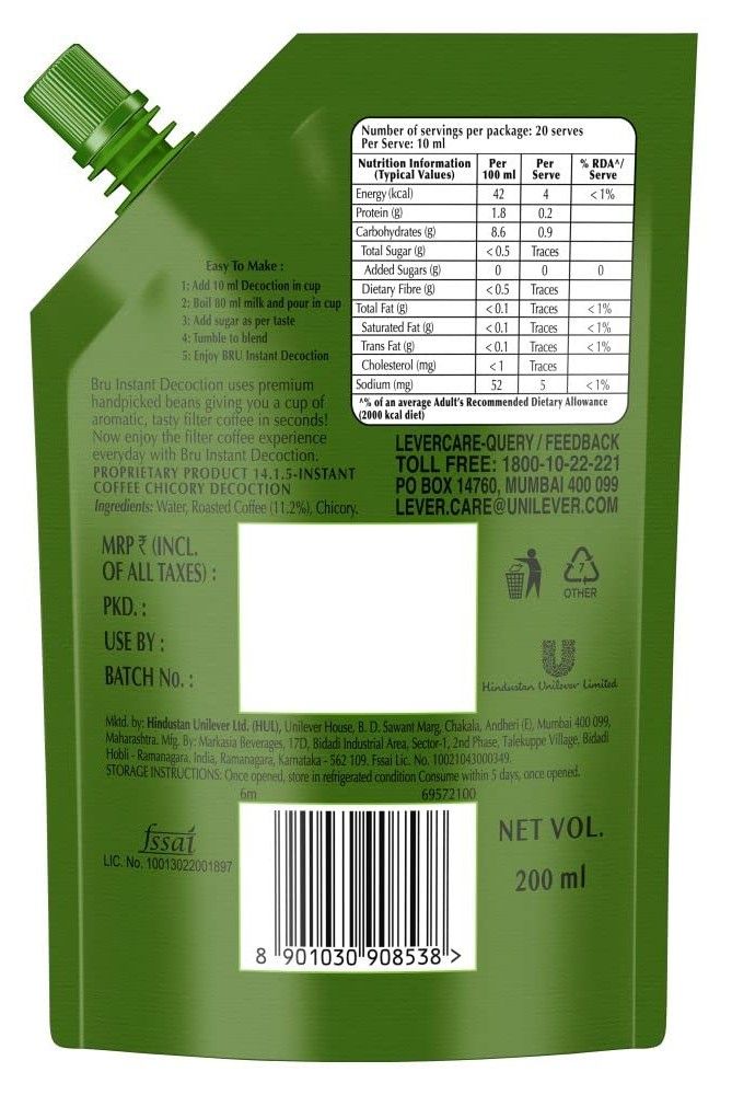 Bru Instant Decoction Ready To Use Decoction Tasty Filter Coffee In Seconds Makes