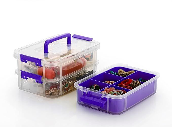 TEX-RO Plastic Purple Color Multipurpose Stationary Organizer with Lid Storage Basket 2 Layer