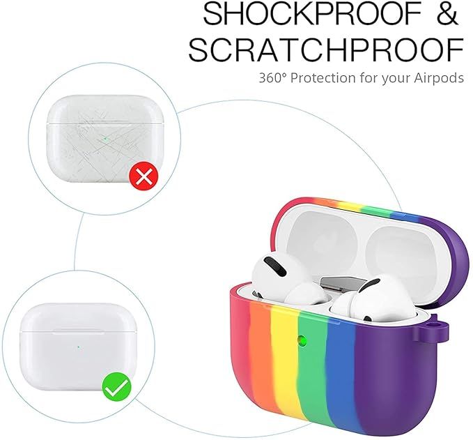 Sounce AirPods Pro Silicone Case Cover with Keychain | Supports Wireless Charging | Rainbow