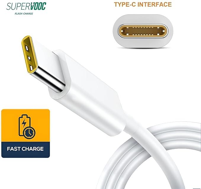 Sounce Realme 65W Super Vooc Charge, Data Sync Fast Charging Type - C Cable (White)-2 Meter