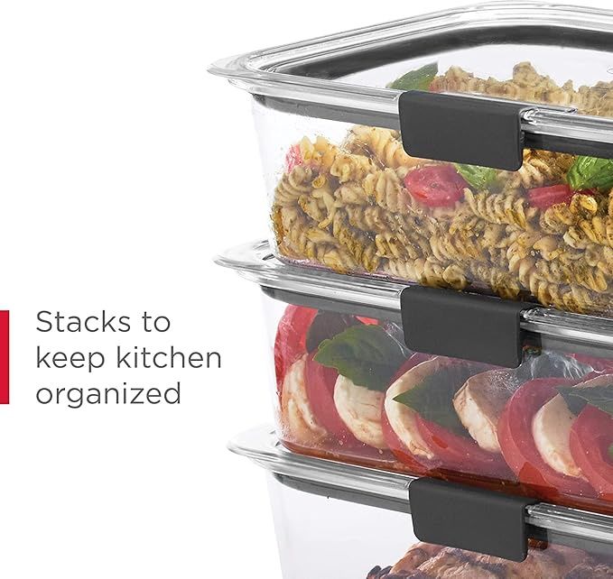 Tex-Ro Airtight Stackable Plastic Black Lock Container For Fridge Organizer Storage Box - Set Of 4