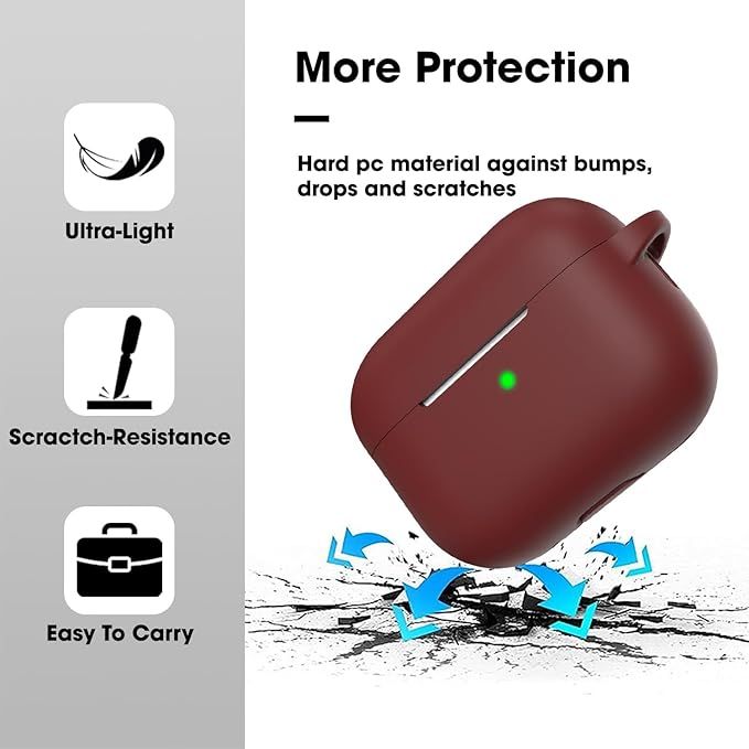 Sounce Silicone Case Cover for AirPods Pro 2 2022 | Shockproof with Keychain & LED Visible | Maroon