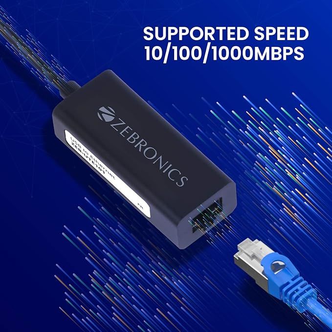Zebronics Ute101 Usb To Rj45 Ethernet Lan Adapter, Up To 1000 Mbps, For Windows/Mac/Linux (Black)