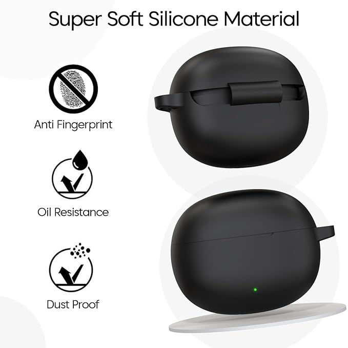 Sounce Silicone Case Cover for Realme TechLife Buds T110 | With Carabiner & Keychain | Black