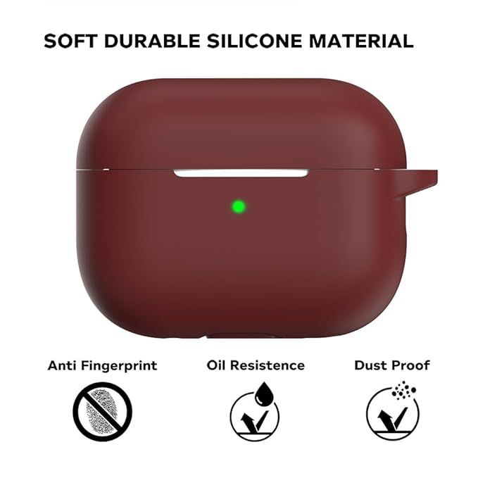 Sounce Silicone Case Cover for AirPods Pro 2 2022 | Shockproof with Keychain & LED Visible | Maroon