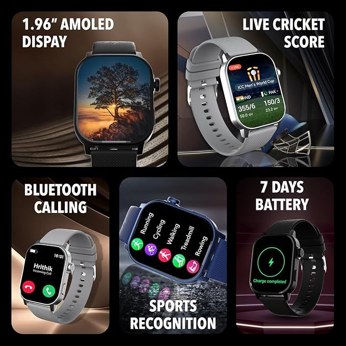 Cultsport Ace X 1.96" AMOLED Display, Live Cricket Score, BT Calling Smartwatch (Grey)