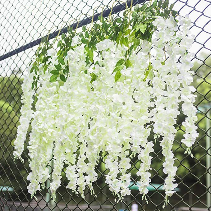 Well Art Gallery Artificial Wisteria Hanging Flowers Vines String Decorations (Pack Of 6,White)