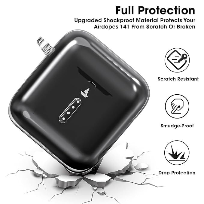Sounce Silicone Case Cover for Boat Airdopes 141 | Shock-Absorbing | with Keychain & Front LED Visible, Transparent