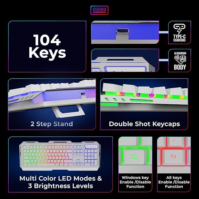 Zebronics Transformer Pro Gaming Combo With 2.4Ghz, Builtin Battery, Type C, Upto 4000 Dpi (White)