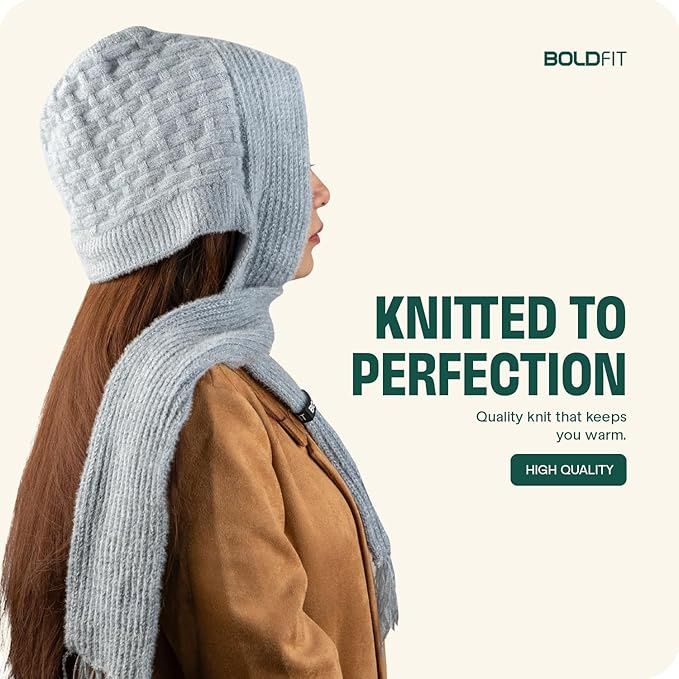 Boldfit Women's Woolen Cap With Mufflers Winter | Gray