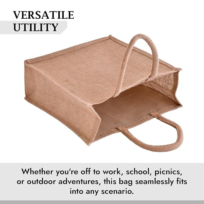 Kuber Industries Jute Plain Grocery Bag|Zipper Shopping Bag with Handle|Brown
