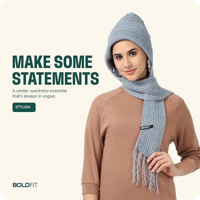 Boldfit Women's Woolen Cap With Mufflers Winter | Gray