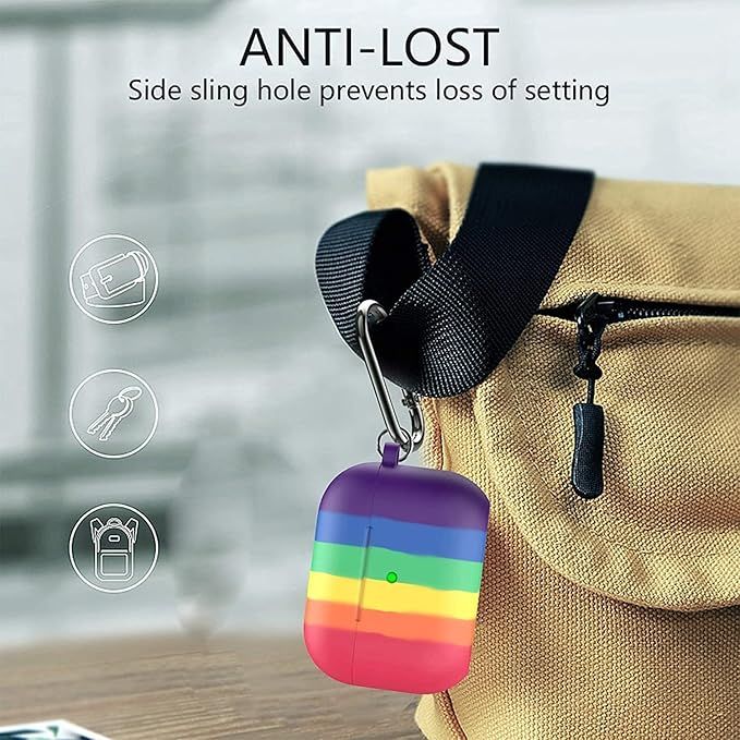 Sounce AirPods Pro Silicone Case Cover with Keychain | Supports Wireless Charging | Rainbow