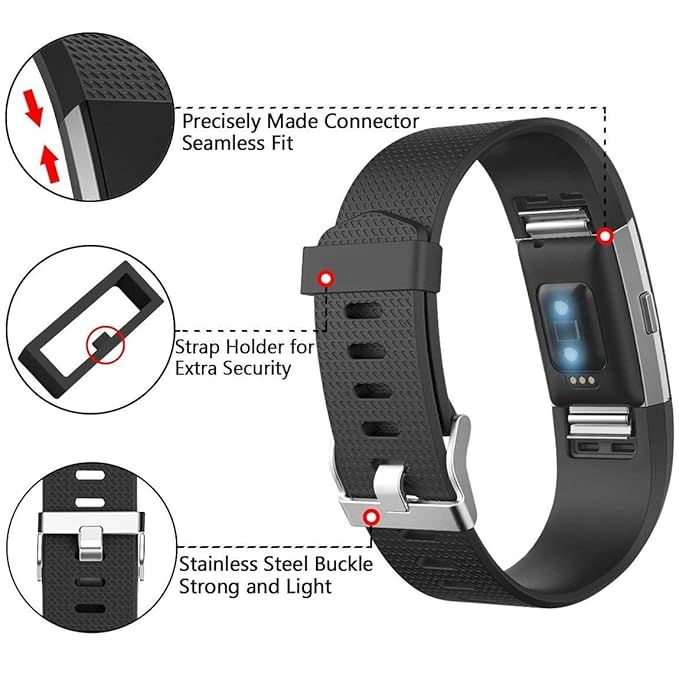 Sounce Pack of 3 Belts|Straps Compatible for Fitbit Charge2 Bands | 3 Units | Large, (Multi colour)