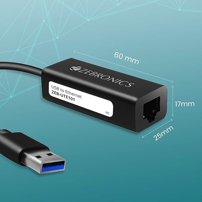 Zebronics Ute101 Usb To Rj45 Ethernet Lan Adapter, Up To 1000 Mbps, For Windows/Mac/Linux (Black)