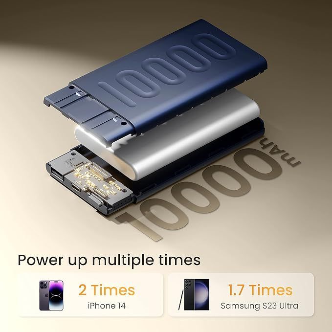 Ambrane 10000Mah Slim & Compact Powerbank, 22.5W Fast Charging, Usb & Type C Output(Stylo 10,Blue)